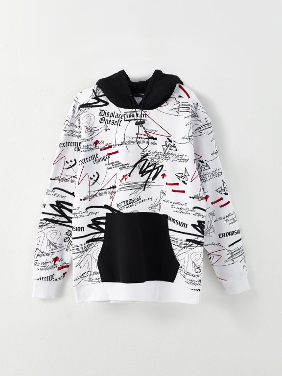 Oversize Hooded Long Sleeve Printed Men's Hoodie