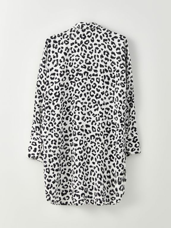 Shirt Neck Patterned Long Sleeve Oversize Viscose Women's Tunic