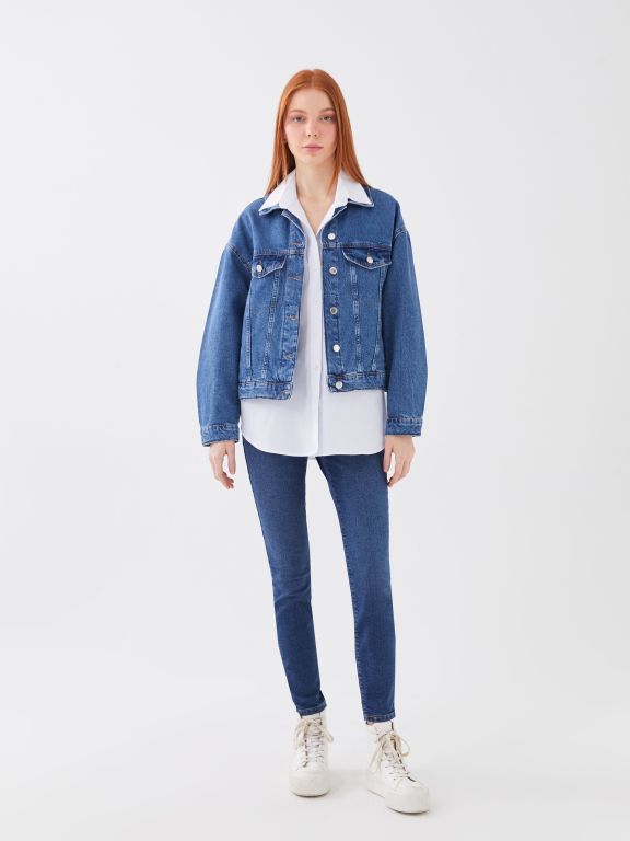 Shirt Neck Regular Long Sleeve Women's Jean Jacket