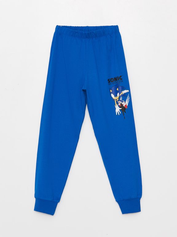 Crew Neck Sonic Printed Long Sleeve Boys Pajamas Set