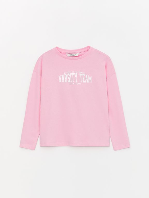 Crew Neck Printed Long Sleeve Girl T-shirt