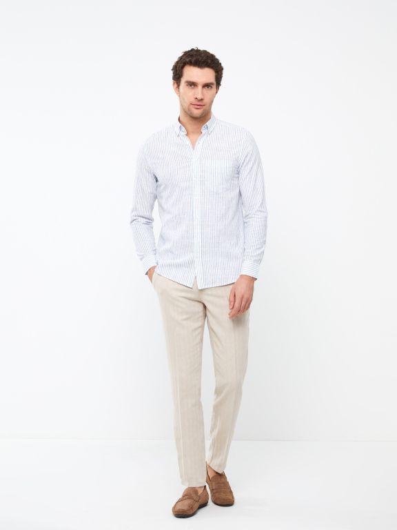 Regular Fit Long Sleeve Striped Poplin Men's Shirt