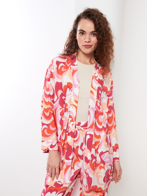 Shawl Collar Patterned Long Sleeve Women's Kimono