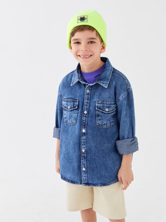 Basic Long Sleeve Boy Jean Shirt