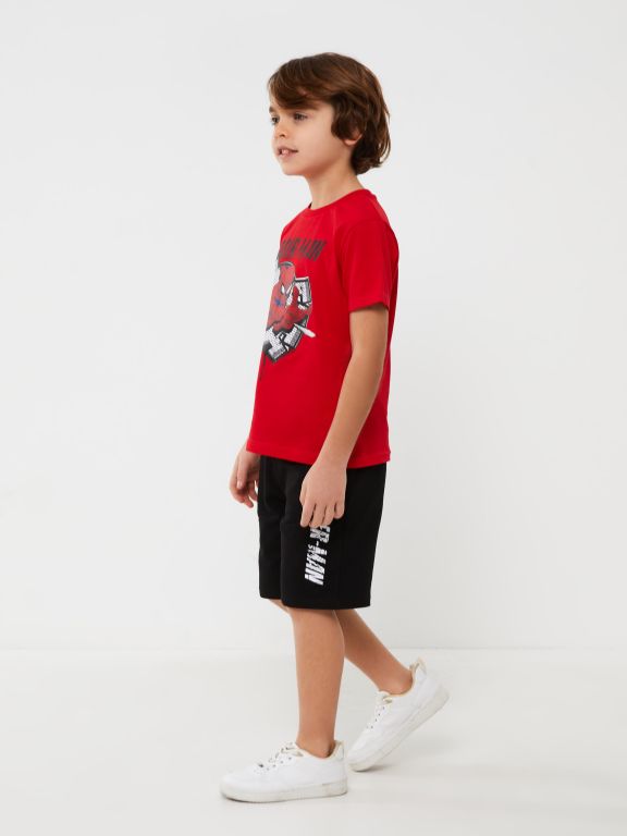 Crew Neck Spiderman Printed Short Sleeve Boy T-Shirt and Shorts