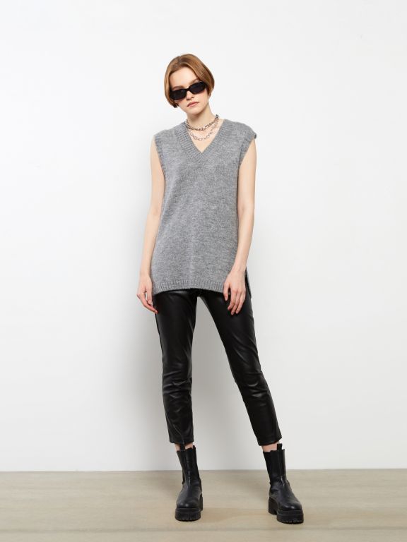 Women's V Neck Regular Tricot Sweater