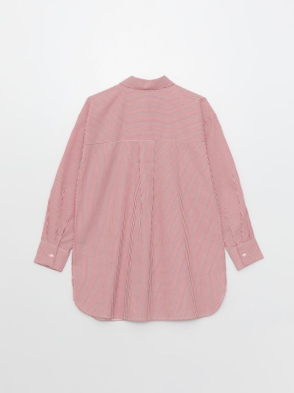 Shirt Collar Striped Long Sleeve Poplin Women's Tunic