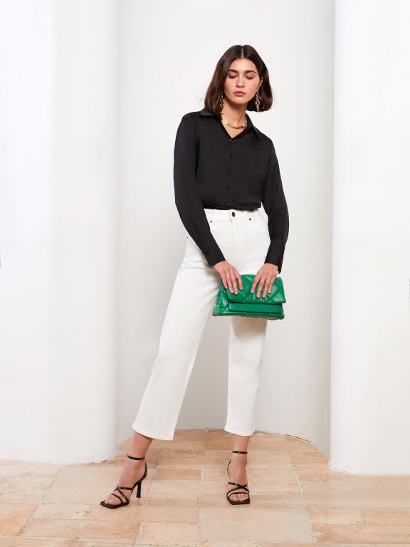 High Waisted Straight Fit Women's Denim Trousers