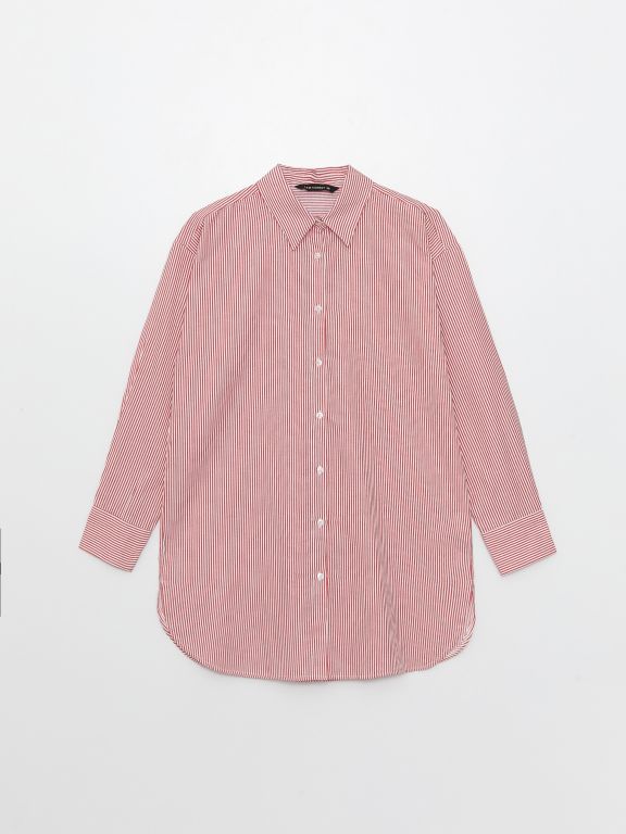 Shirt Collar Striped Long Sleeve Poplin Women's Tunic