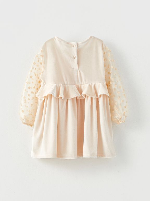 Crew Neck Long Sleeve Velvet Baby Girl Dress