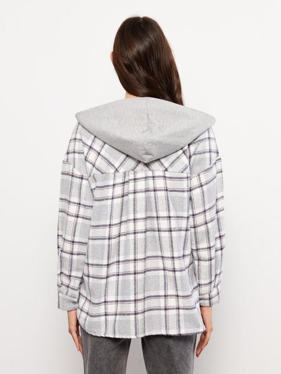 Hooded Plaid Long Sleeve Flannel Oversize Women Lumberjack Shirt Jacket