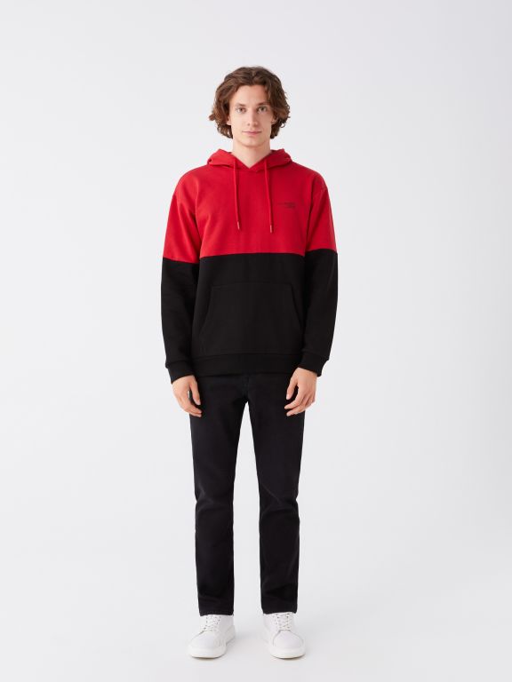 Hooded Long Sleeve Men's Hoodie with Color Block