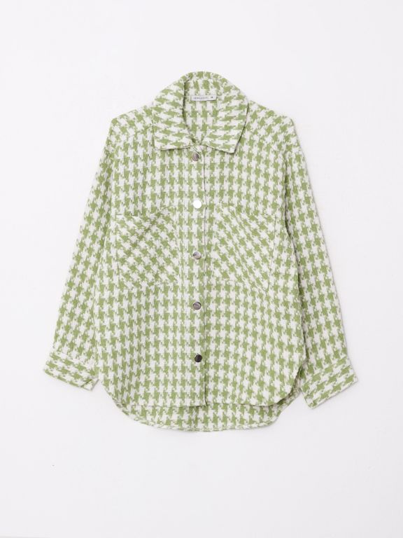 Buttoned Patterned Long Sleeve Tweed Women's Shirt Jacket