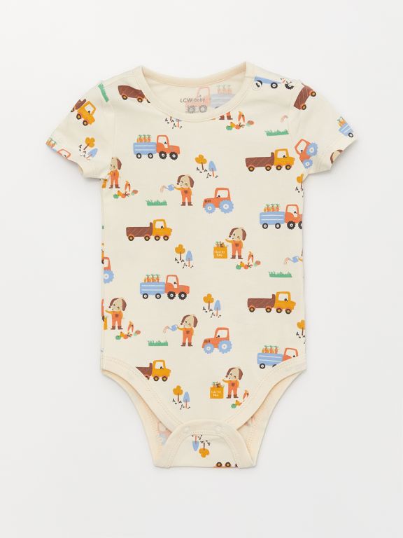 Crew Neck Printed Baby Boy Body and Shorts 2-Piece Set