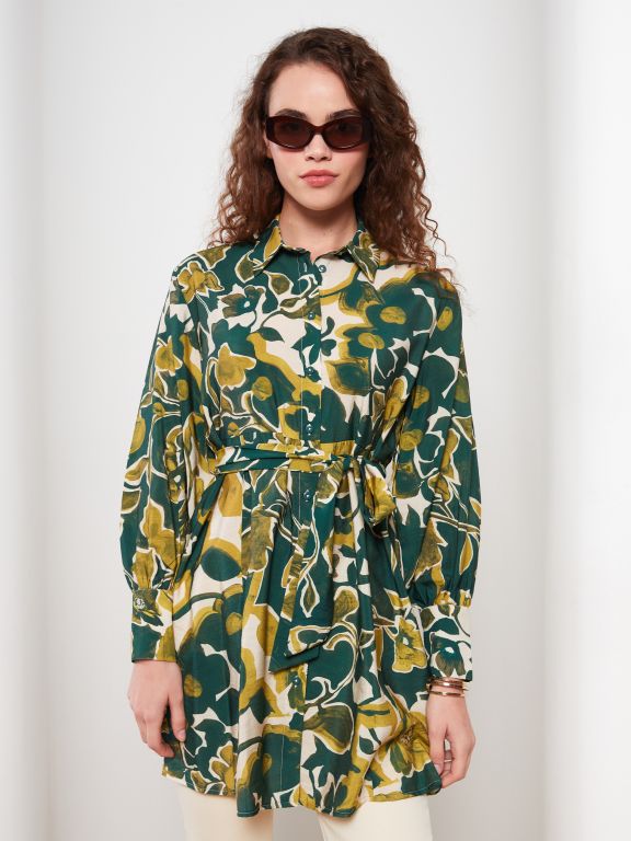 Long Sleeve Women's Tunic With Shirt Collar Pattern