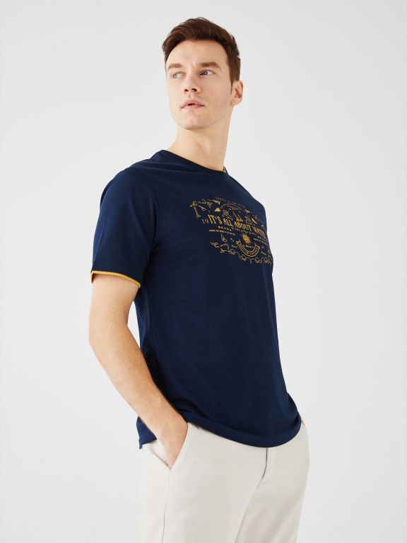 Crew Neck Short Sleeve Printed Combed Cotton Men's T-shirt