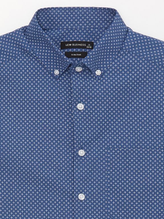 lim Fit Short Sleeve Patterned Men's Shirt