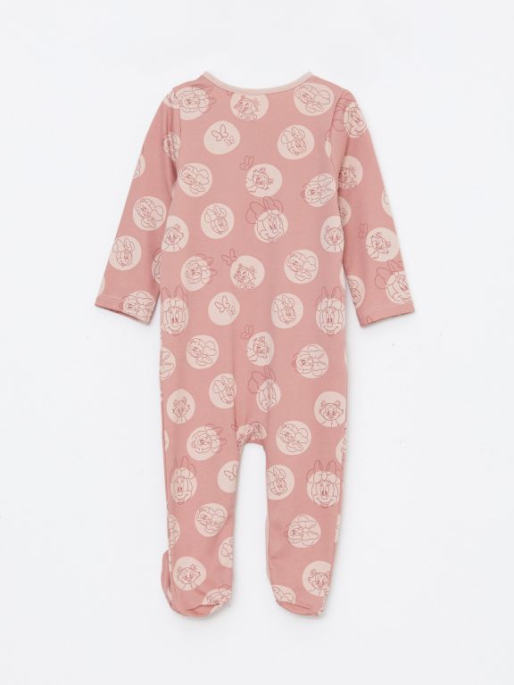 Crew Neck Long Sleeved Minne Mouse Printed Baby Girl Rompers and Hair Band 2 Piece Set
