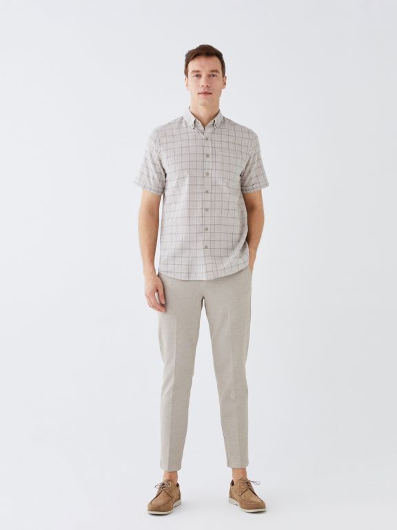 Regular Fit Short Sleeve Plaid Poplin Men's Shirt