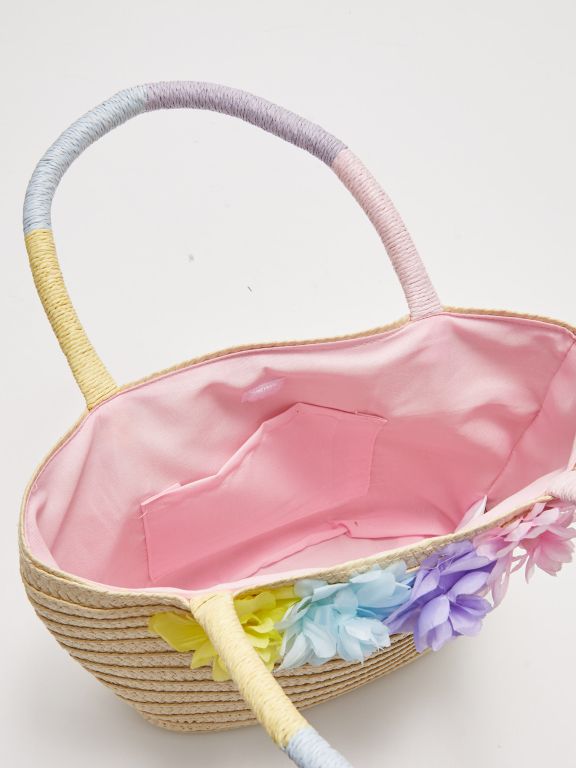 Girl's 3D Flower Detailed Straw Handle Bag