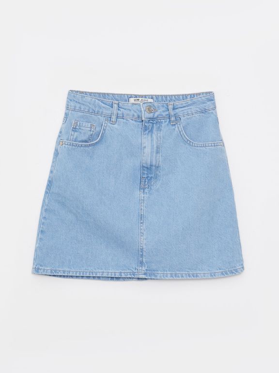 Standard Fit Plain Pocket Detailed Women's Jean Skirt