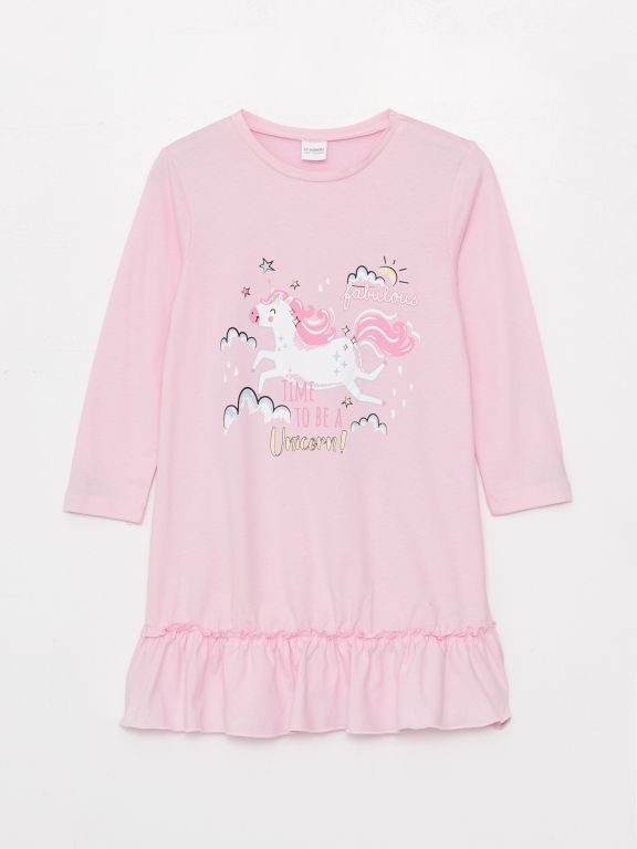 Crew Neck Printed Girls' Nightgown