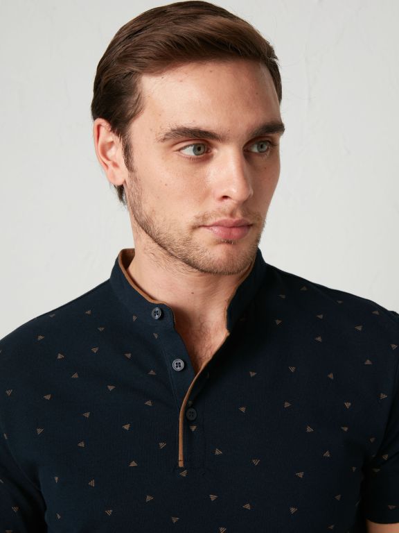 Grandad Collar and Short Sleeve Pique T-Shirt