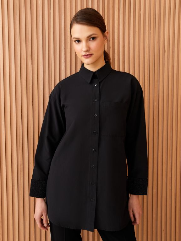 Shirt Collar Straight Long Sleeve Oversize Poplin Women's Tunic