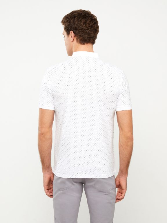 Grandad Collar Short Sleeve Patterned Piqué Men's T-Shirt