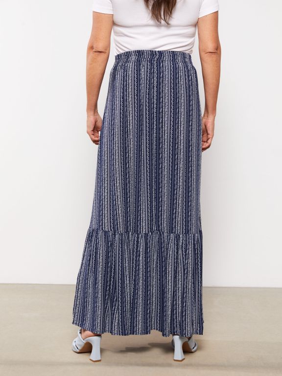 Elastic Waist Patterned Crinkle Women's Skirt