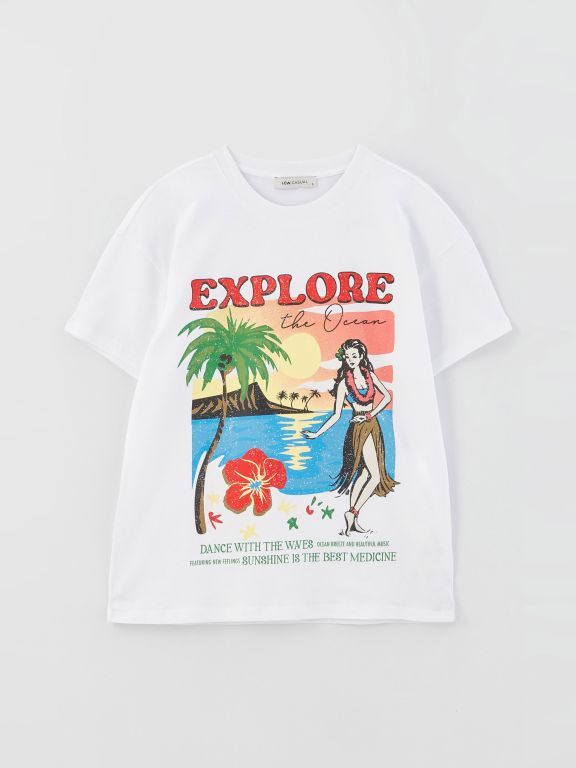 Women's Crew Neck Printed Short Sleeve T-Shirt