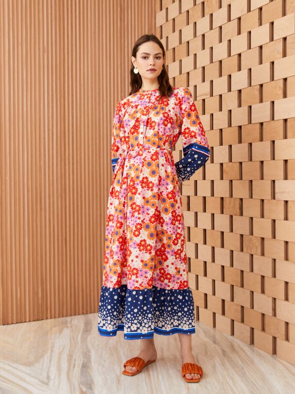 Crew Neck Patterned Long Sleeve Women's Dress