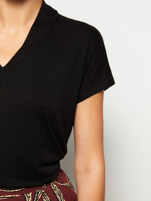 V Neck Straight Short Sleeve Women Blouse