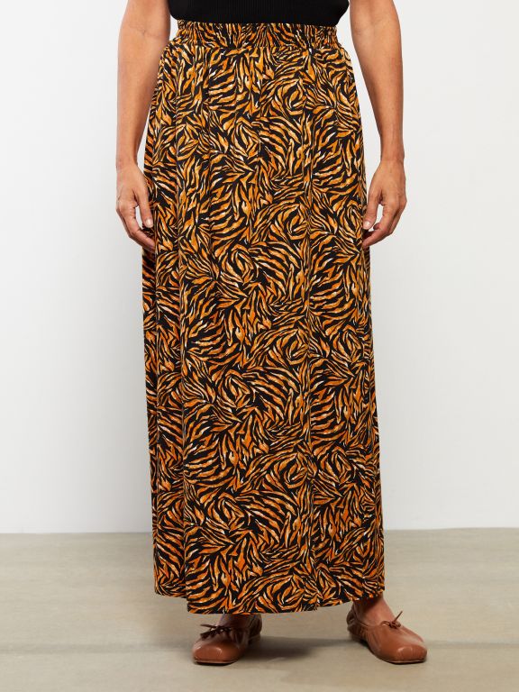 Elastic Waist Patterned A-Cut Viscose Women's Skirt