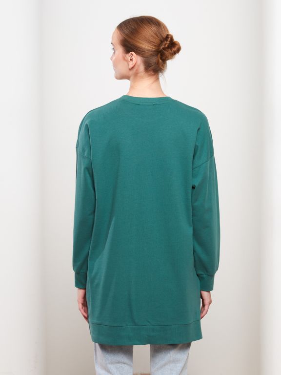Crew Neck Printed Long Sleeve Oversize Cotton Women's Tunic