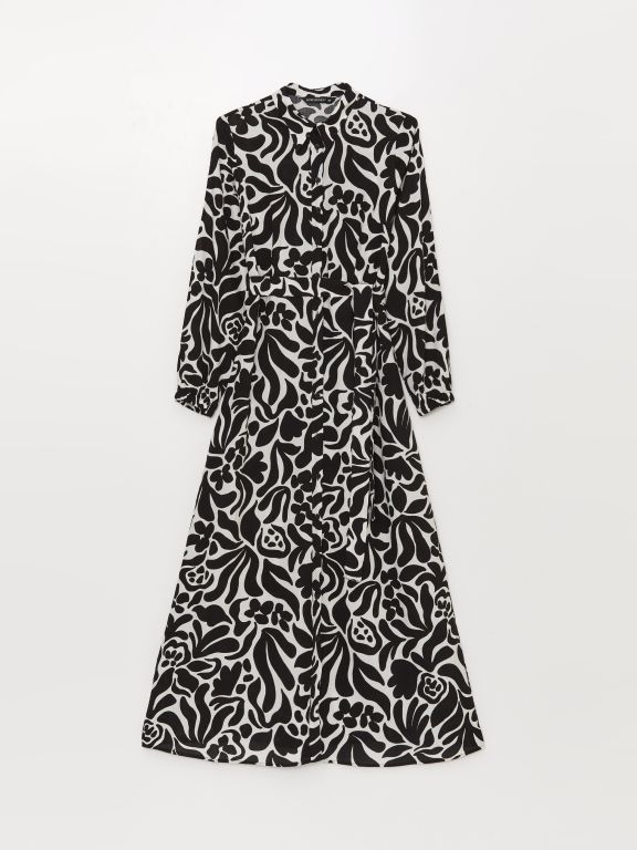 Patterned Long Sleeve Women's Shirt Dress