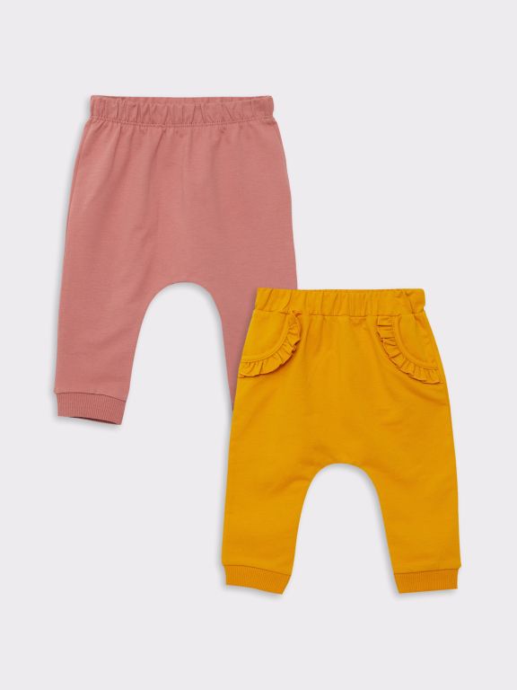 Elastic Waist Basic Baby Girl Trousers 2-Pack