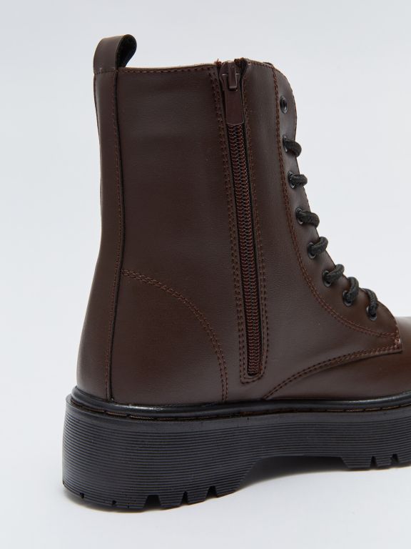 Faux Leather Lace-up and Zippered Women's Boots