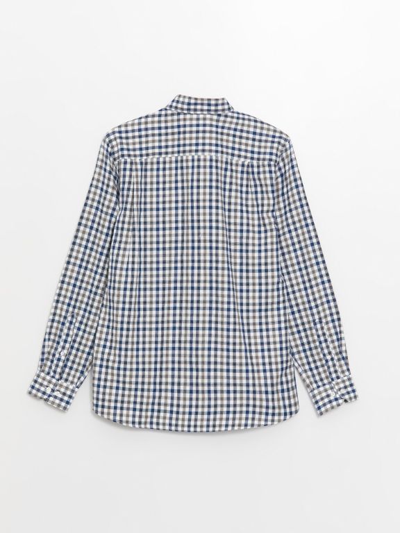 Regular Fit Long Sleeve Plaid Gabardine Men's Shirt