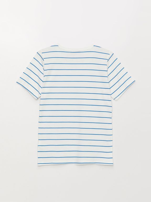 V Neck Striped Short Sleeve Women T-Shirt