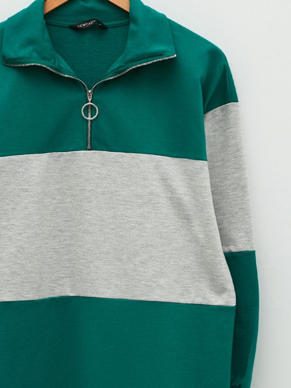 Turtle Neck Long Sleeve Women's Dress with Color Block