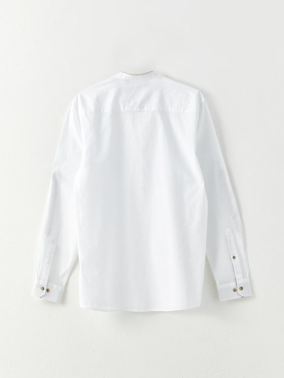 Slim Fit Judge Collar Long Sleeve Poplin Men's Shirt