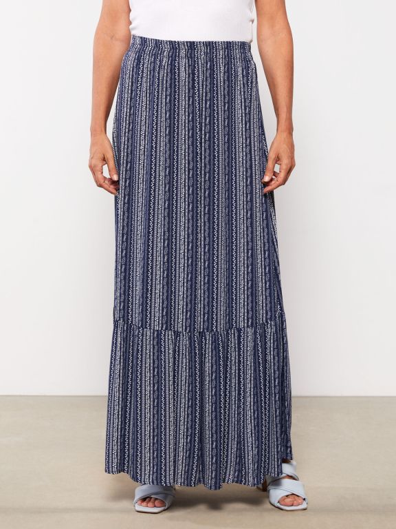 Elastic Waist Patterned Crinkle Women's Skirt