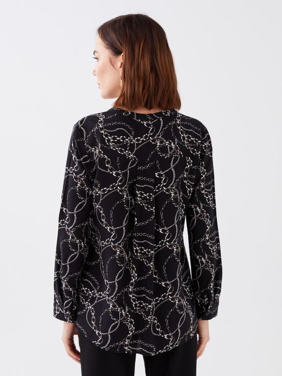 Henley Neckline Patterned Long Sleeve Women's Blouse