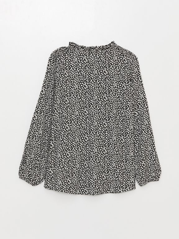 Tie Neck Patterned Long Sleeve Women's Blouse