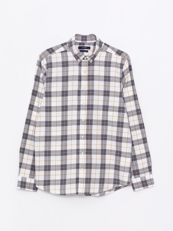 Regular Fit Long Sleeve Plaid Gabardine Men's Shirt