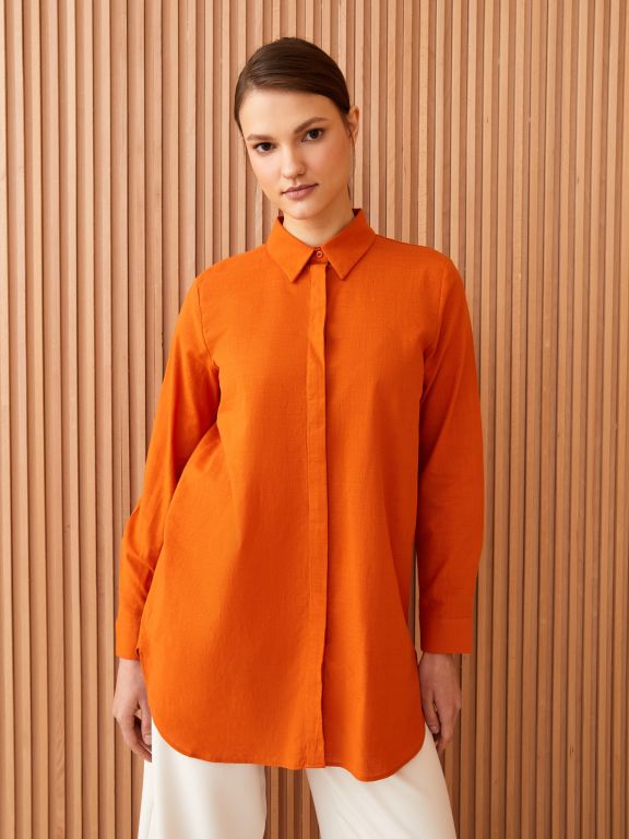 Shirt Collar Straight Long Sleeve Women's Tunic
