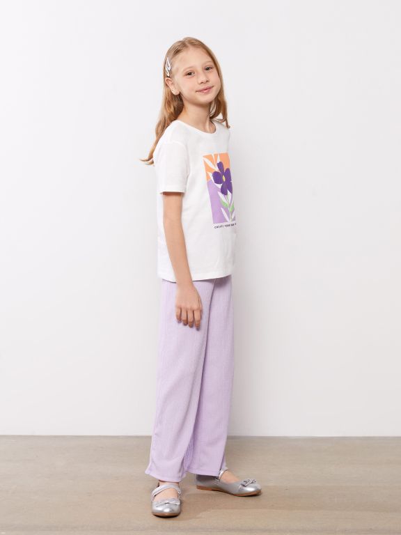 Crew Neck Printed Short Sleeve Girl T-shirt