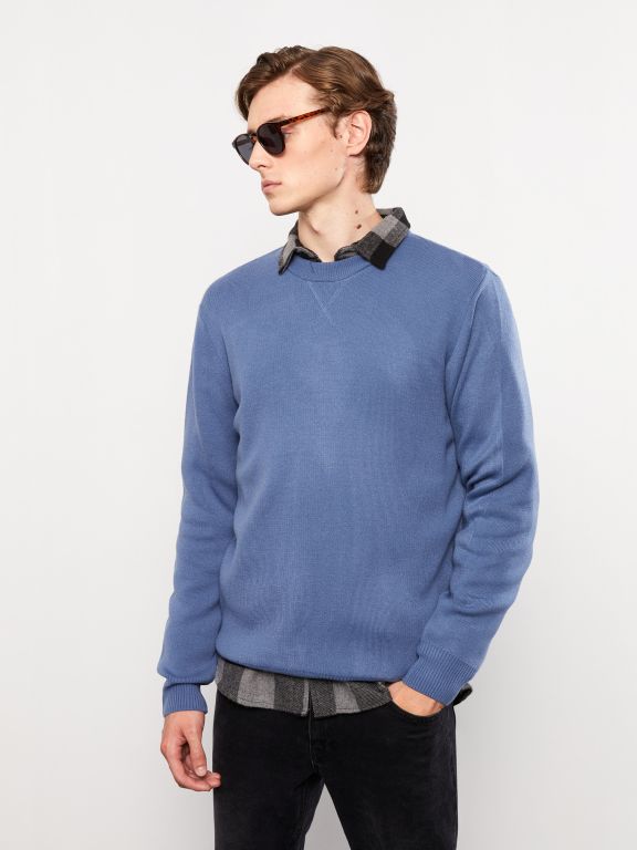 Crew Neck Long Sleeve Men's Tricot Sweater
