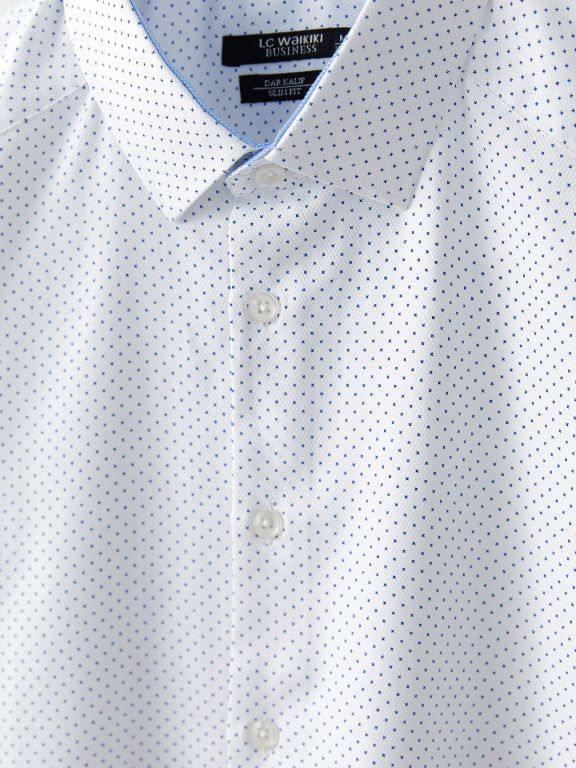 Slim Fit Long Sleeve Patterned Dobby Weave Men's Shirt